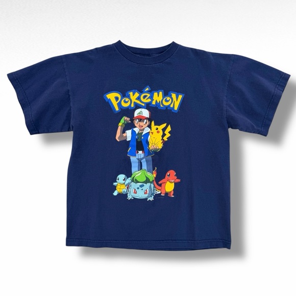 Vintage 1999 Pokémon Ash T-Shirt Youth Size XL Navy Blue Nintendo 90s